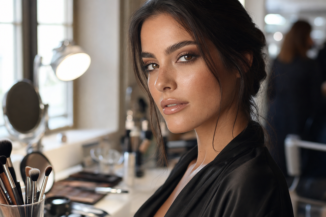 Backstage de maquiagem SBeauty · pele acordada, acabamento polido