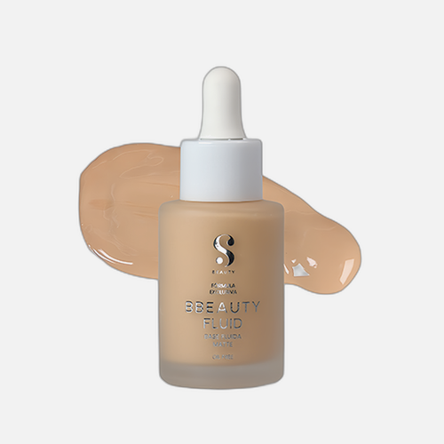 Base Fluida bBeauty Fluid · numeração 01 · garrafa com smear da cor