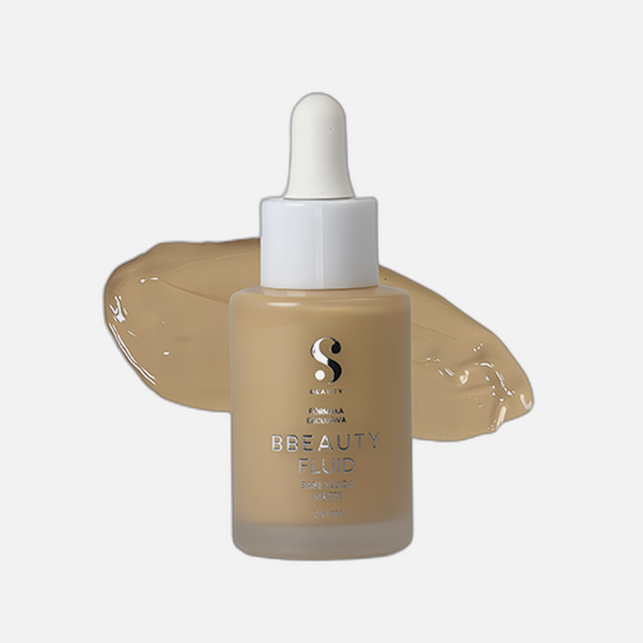 Base Fluida bBeauty Fluid · numeração 02 · garrafa com smear da cor