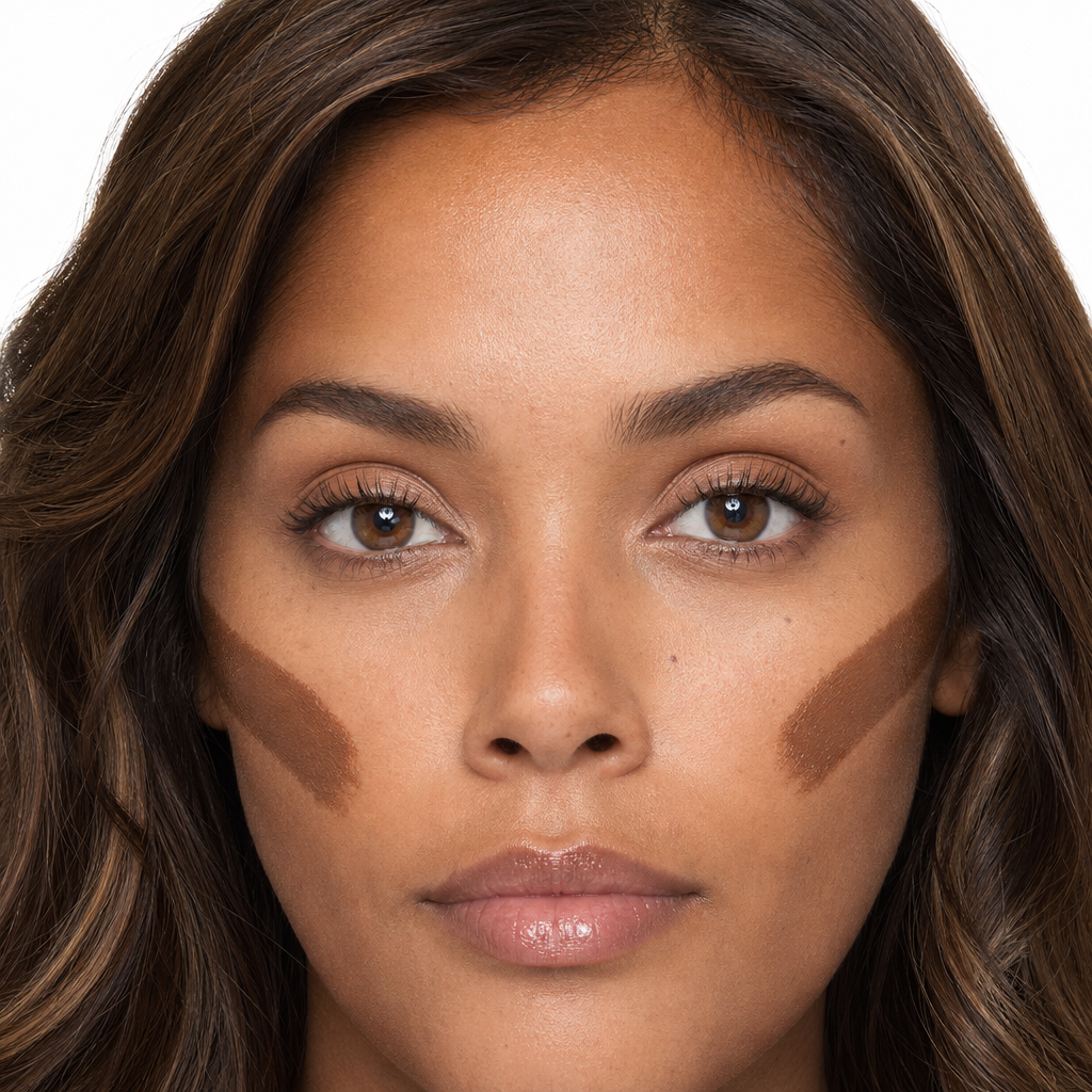 Contorno Stick bBeauty Contour · SM50 técnica zigomático · faixas demarcadas parda · estilo MAC educational