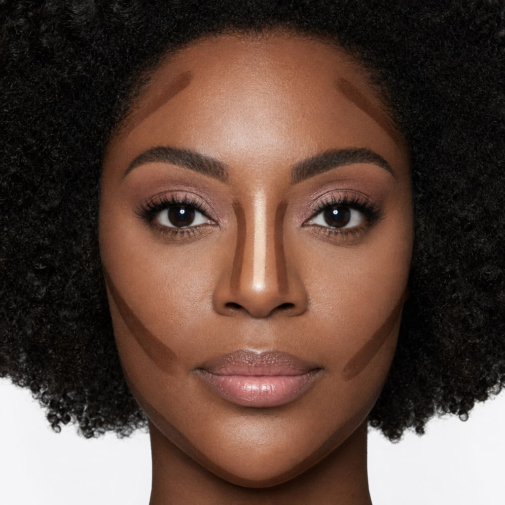 Contorno Stick bBeauty Contour · SM70 técnica 5 zonas · faixas demarcadas negra · estilo MAC educational