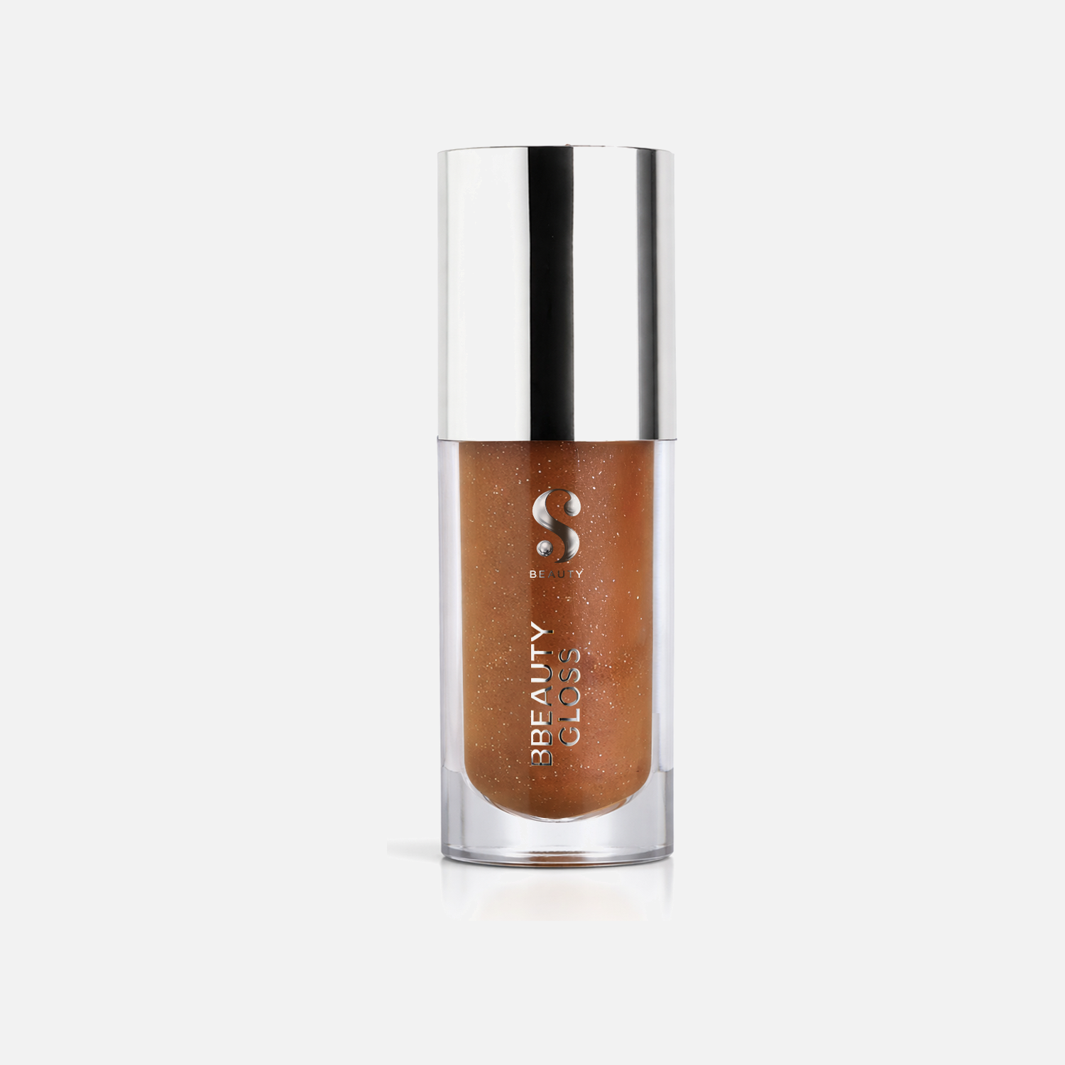 Gloss Labial Mineral bBeauty Ágata de Fogo frasco em fundo cinza claro