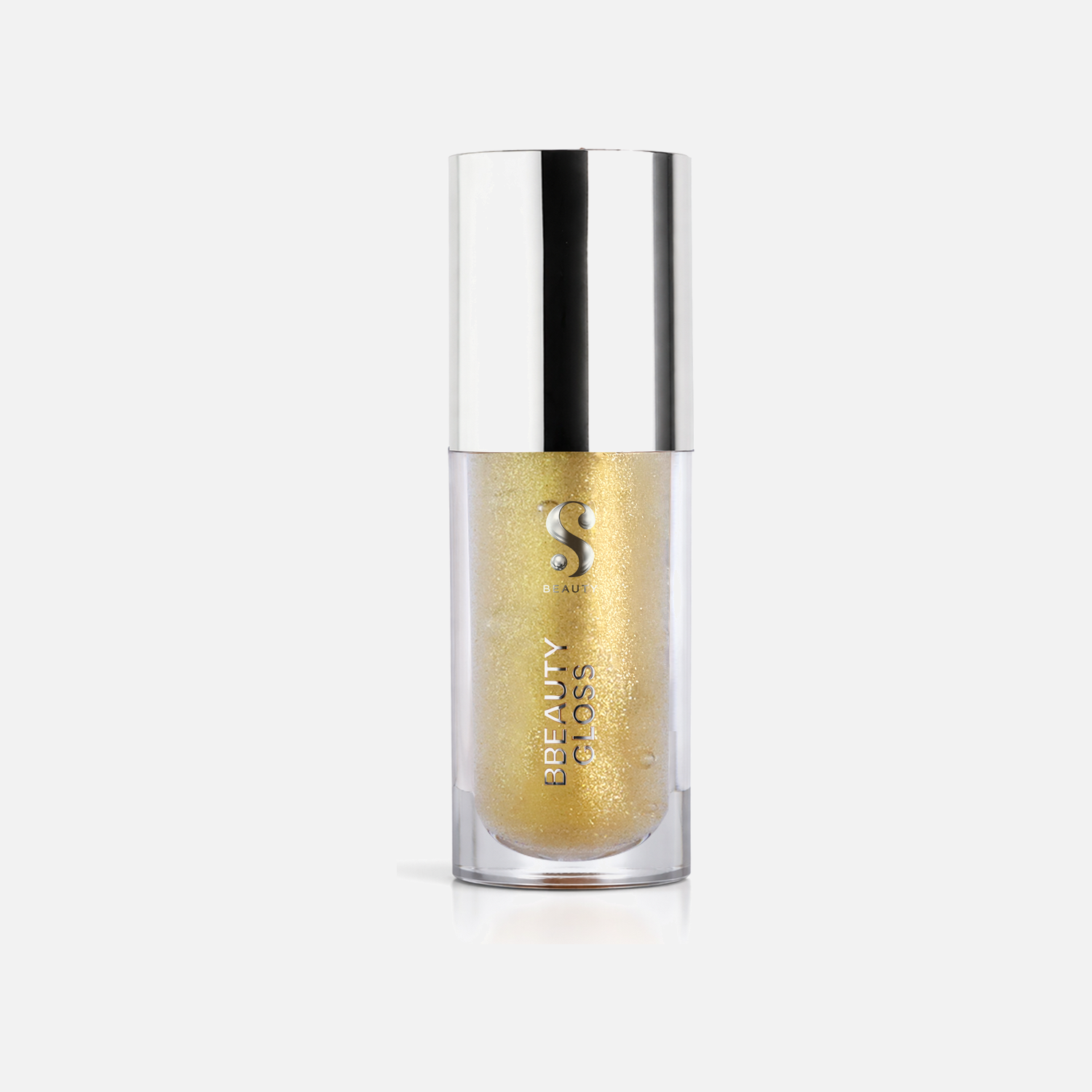 Gloss Labial Mineral bBeauty Ouro frasco em fundo cinza claro