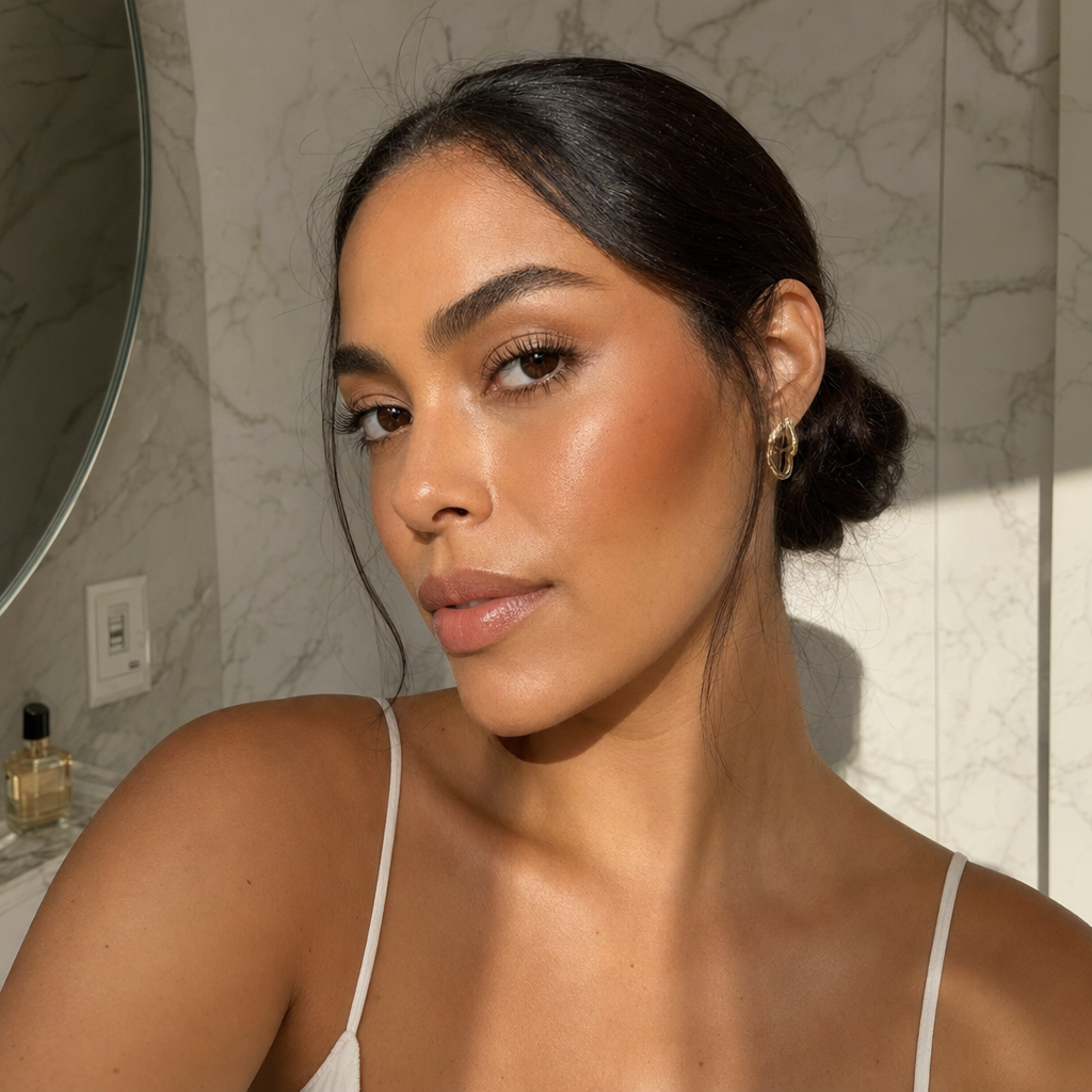 Mulher brasileira com contorno bronze aplicado · maçãs do rosto