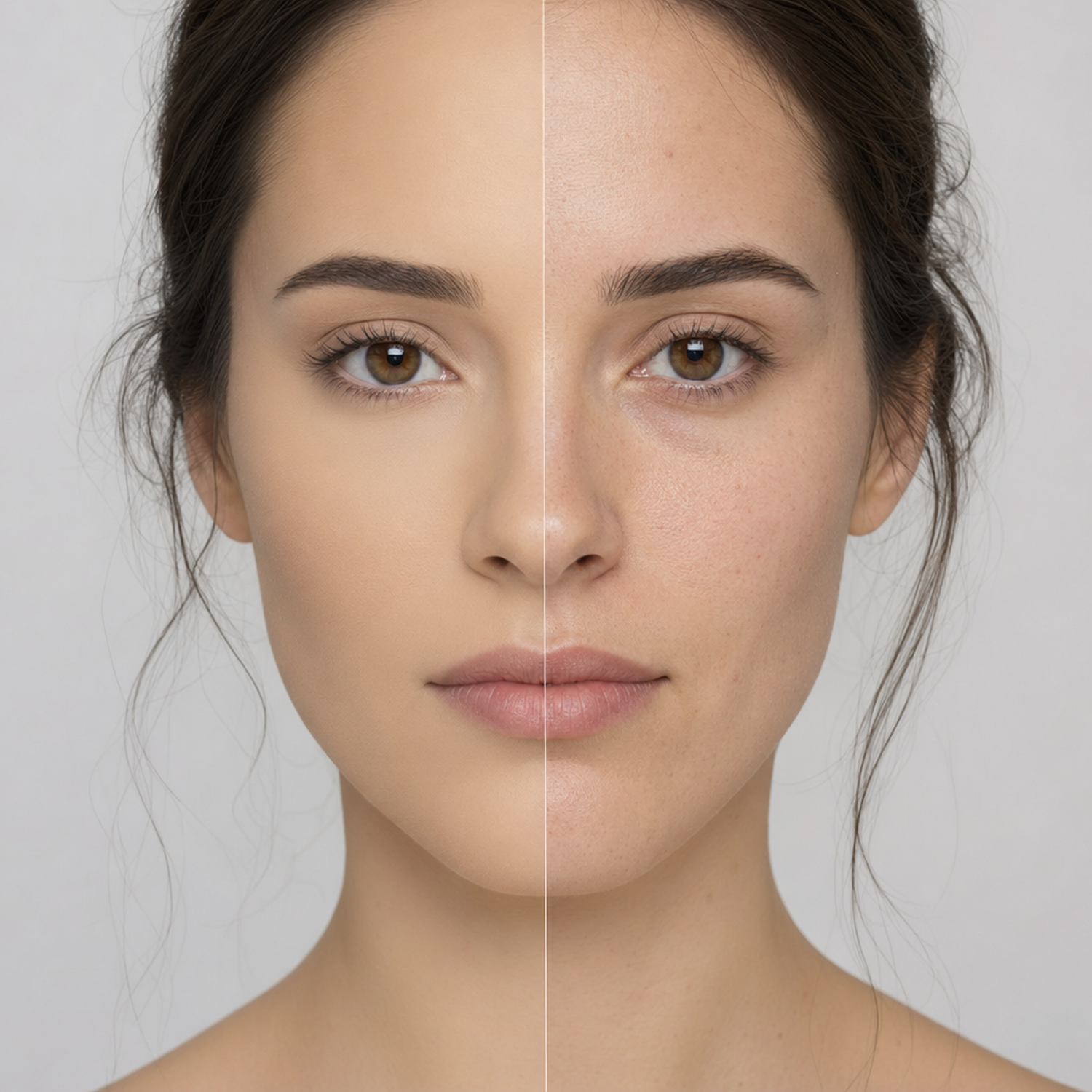 Pó Compacto bBeauty Powder · Tom 02 · half-face metade rosto com pó / metade sem