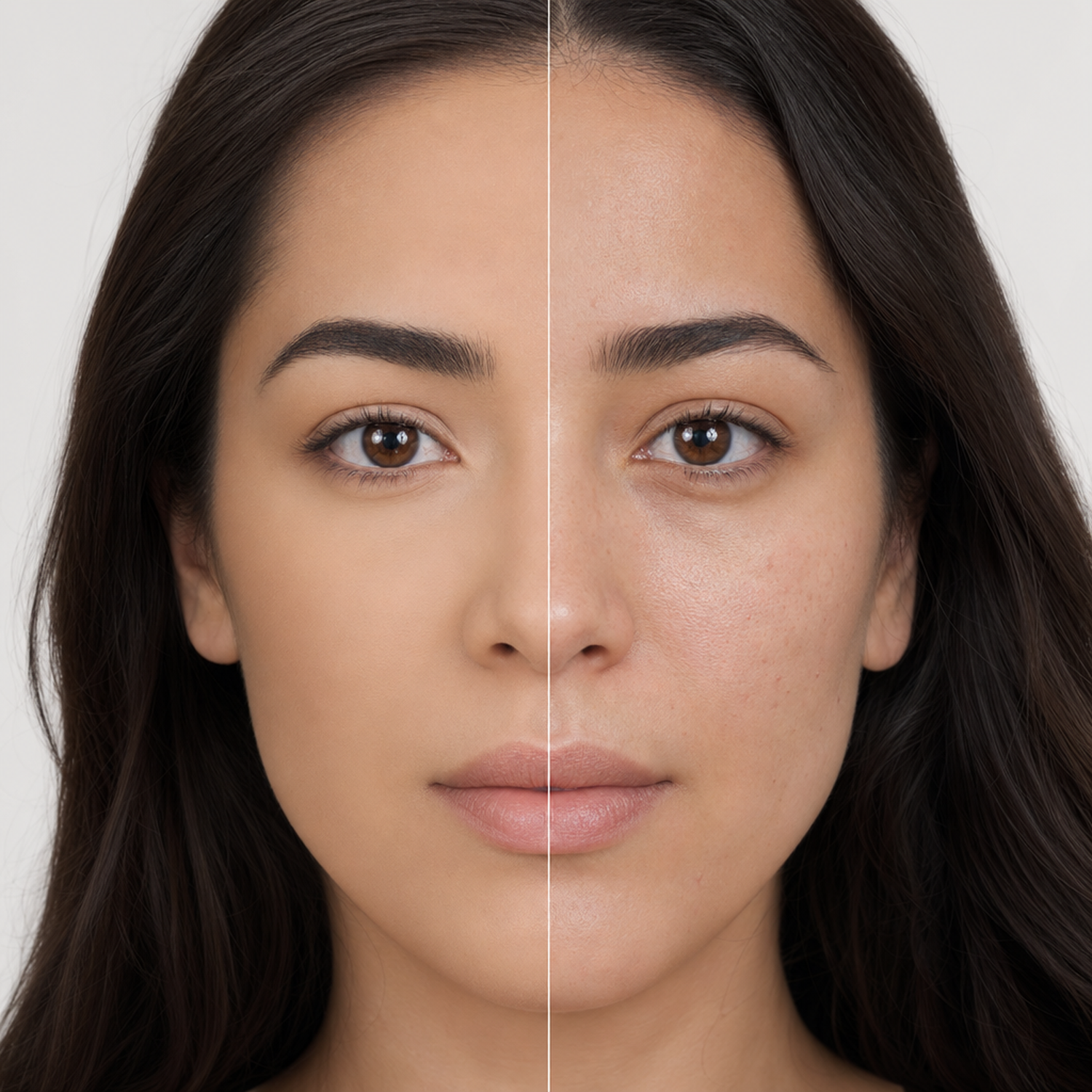 Pó Compacto bBeauty Powder · Tom 04 · half-face metade rosto com pó / metade sem